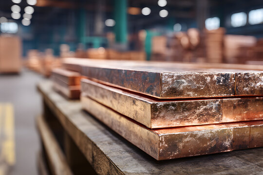 Stacks of copper cathodes await delivery