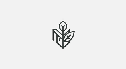 Abstract Modern Leaf Logo Design with Geometric Shapes on Light Gray Background