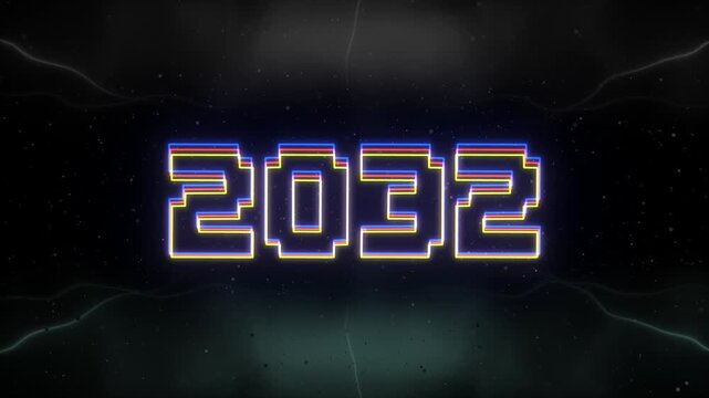 2032 Neon text with retro background