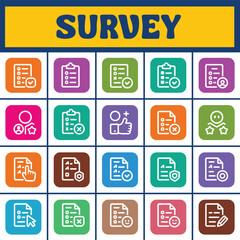 Colorful Survey and Feedback Icons Set, Online Questionnaire, Rating and Checklist Vector Collection