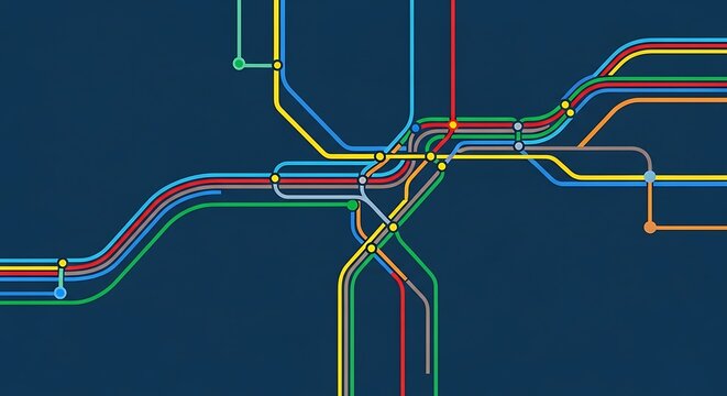 Abstract Subway Map Illustration - A Colorful Network of Transportation Lines.