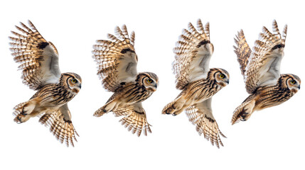 Set of Owl flying isolated on a transparent background