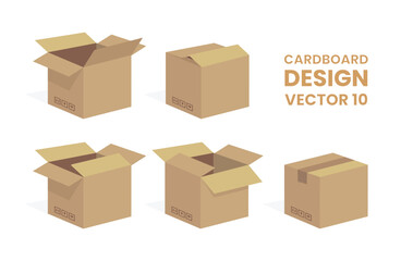 Fototapeta premium Cardboard Boxes Open and Closed Vector Illustrations Set on White