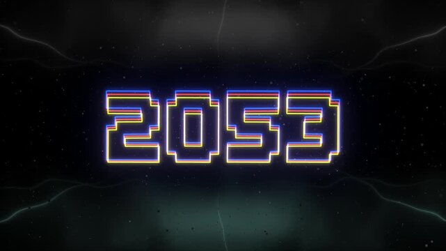 2053 Neon text with retro background