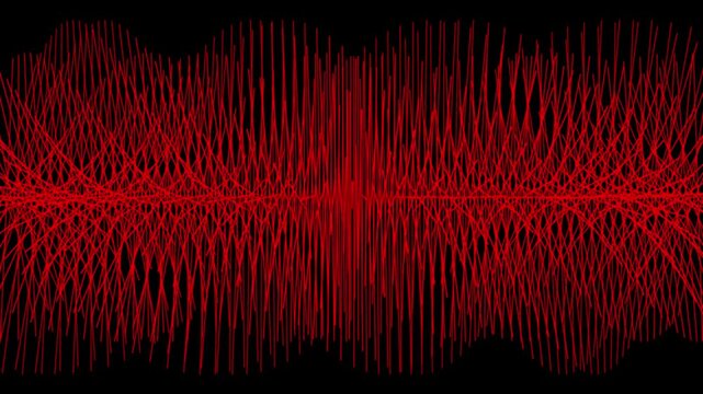 Dynamic Abstract Animation of Red Lines Forming a Sine Wave Pattern on Black Background, Geometric Rotating Lines Motion Graphics for Technology and Data Visualization Projects