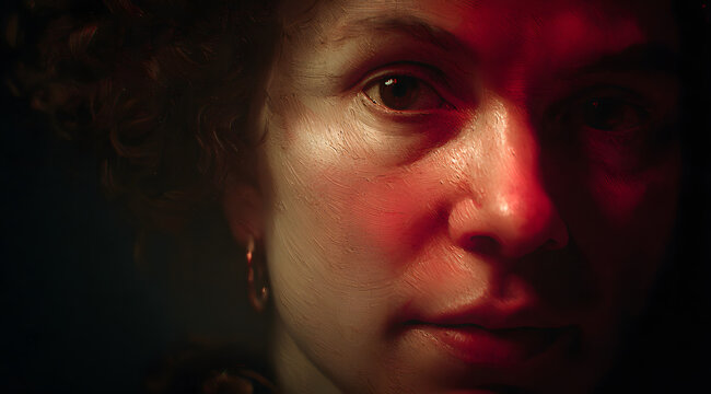 Portrait artistique dramatique avec eclairage rouge sur fond sombre
