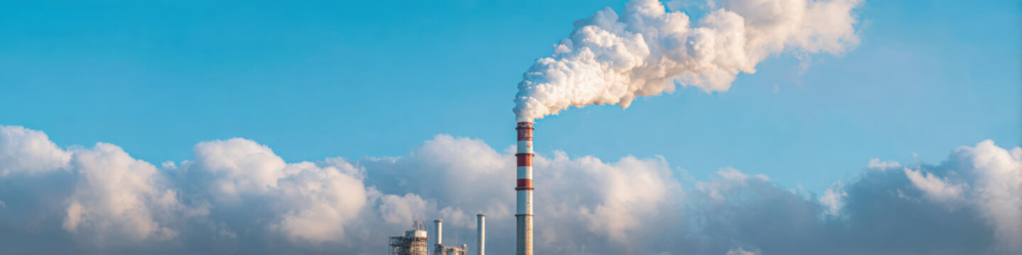 Industrial chimney emitting smoke against clear blue sky