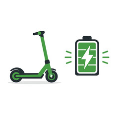 Electric scooter and battery charging icon illustration