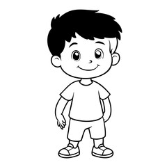 Obraz premium Charming and cheerful cartoon boy with a big smile, wearing a casual t-shirt and shorts, perfect for children's content and educational materials.