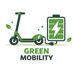 Green mobility concept with electric scooter and battery