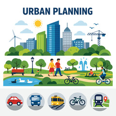 Urban planning concept with parks and city life