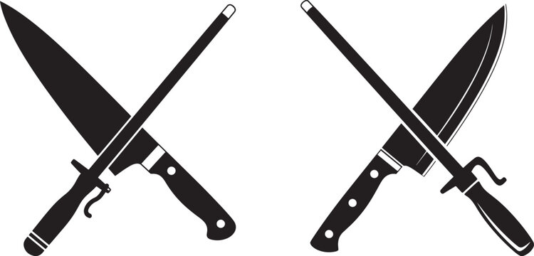 Knives and sharpening steel isolated on white