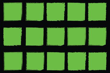 Grid of 15 bright green squares on black background © Anwara