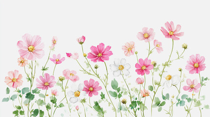 Elegant wedding invitation card background . Minimal hand painted watercolor Cosmosflowers texture template background. Design for wedding, vip cover, poster, rsvp moderncard. Valentine's Day