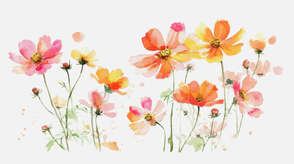 Fototapeta premium Elegant wedding invitation card background . Minimal hand painted watercolor Cosmosflowers texture template background. Design for wedding, vip cover, poster, rsvp moderncard. Valentine's Day