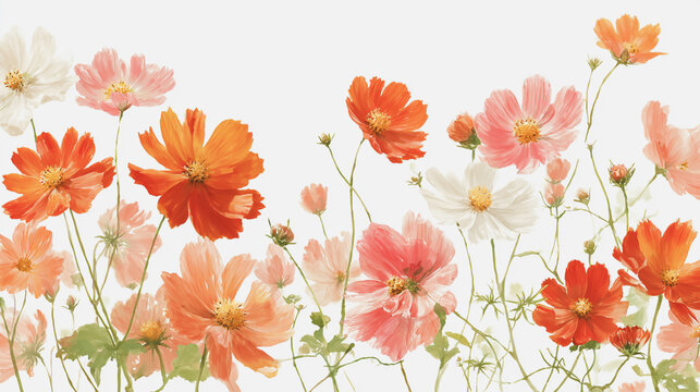 Elegant wedding invitation card background . Minimal hand painted watercolor Cosmosflowers texture template background. Design for wedding, vip cover, poster, rsvp moderncard. Valentine's Day