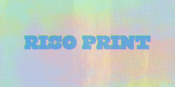 Pastel risograph gradient background with halftone dots pattern and printed texture overlay. Analog printmaking aesthetic with subtle faded color transitions. Abstract modern riso vector illustration