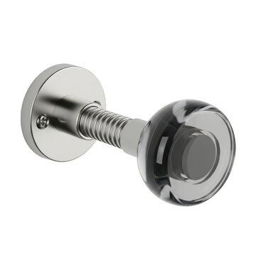 A shiny metal door knob on a white background