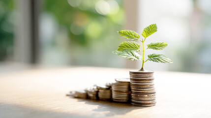 コインから若葉が伸びる資産の成長と投資のコンセプト
