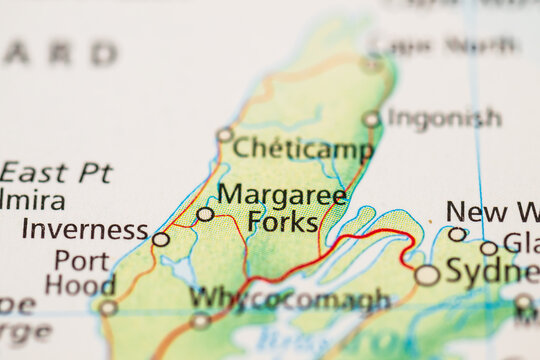 Printed map showing Cheticamp and Margaree Forks region.