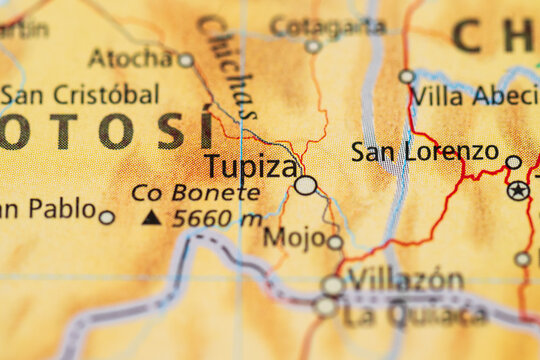 Topographic map of Tupiza area in Potos? Bolivia.
