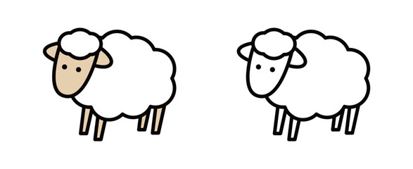かわいいひつじのフラットアイコン・2種バリエーション   安眠グッズや農業・干支のグラフィック素材 © いらもり