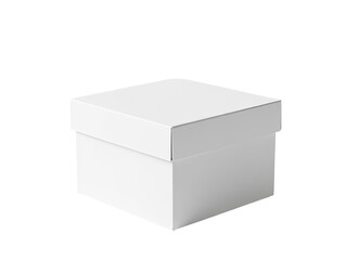 Fototapeta premium A single white box with a lid on a white background, suitable for use in product photography or as a prop