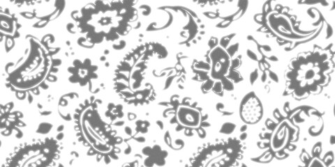  black and white floral pattern with intricate designs and paisley elements on a clean white background. © MDRobin