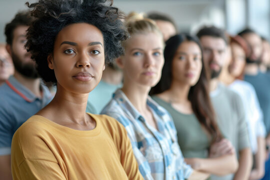 Groupe de citoyens diversifi&eacute;s faisant la queue pour voter, d&eacute;mocratie, participation &eacute;lectorale, inclusion sociale et engagement civique
