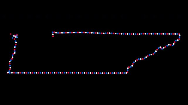 Tennessee Map Outline Animation Glowing Red White Blue Dots Forming Border on Black Background for Election News Politics Voting Data Visualization 4K ProRes Digital Cyber HUD Style Broadcast