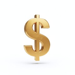 3d golden dollar sign isolated on white, luxury financial icon representing wealth, banking, and business investment in the global money market