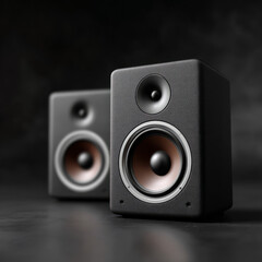 Fototapeta premium Modern studio audio speakers in black on luxurious dark background