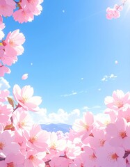 澄み渡る青空を背景に満開の桜が広がる春の自然映像。
やわらかな自然光が淡いピンクの花びらを優しく照らします。
ミニマル構図で大きなコピースペースを確保。