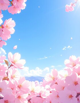 澄み渡る青空を背景に満開の桜が広がる春の自然映像。
やわらかな自然光が淡いピンクの花びらを優しく照らします。
ミニマル構図で大きなコピースペースを確保。