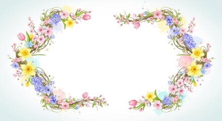Fototapeta premium Watercolor floral frame with spring flowers