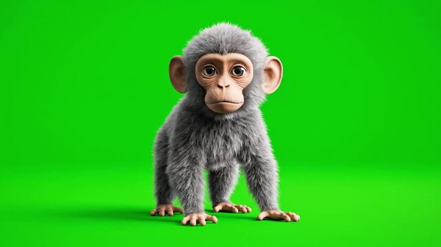 Young Monkey on Green Screen &ndash; Wildlife and Educational Concept in 4K
