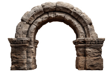 Obraz premium Medieval stone arch architectural ruin with detailed carving isolated transparent background, png