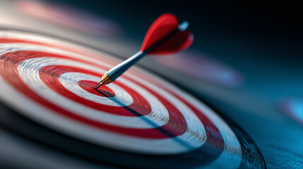 Minimal arrow hitting center of target. Goal achievement and success concept.