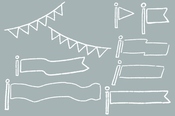 白い線の手描きガーランドと旗の線画セット