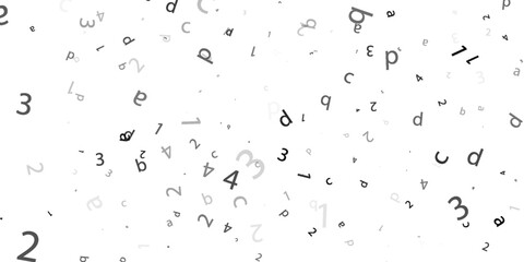 Black letter pattern on white background. Vector illustration for education design. Seamless pattern letters random flying. Alphabet book concept for grammar school. Letter wallpaper