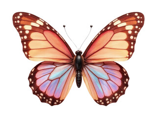 Obraz premium A colorful butterfly with vibrant pink and blue wings perched on a leaf