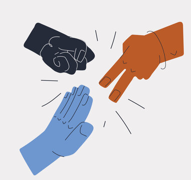 Cartoon vector illustration of hands playing rock paper scissors as a metaphor for choice, competition, and decision making