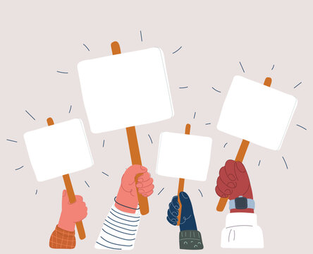 Cartoon vector illustration of people holding protest banners, symbolizing activism, freedom, and social movement