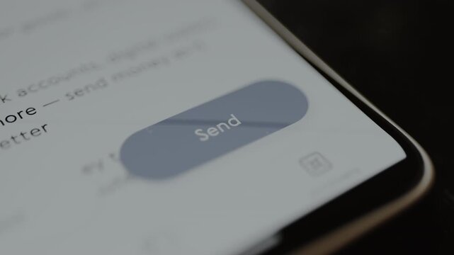 User taps the digital button Send within a banking app interface, send money online