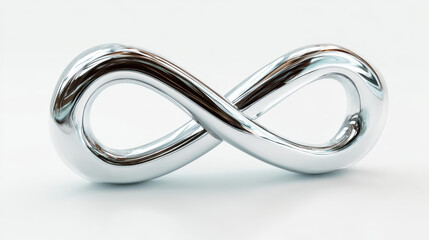 Fototapeta premium Shiny Chrome Infinity Symbol on White Background, Minimalist Concept for Modern Design Projects