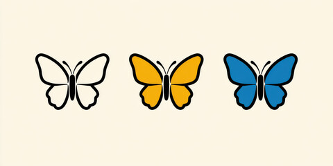 Naklejka premium Minimalist Butterfly Icons: Black Outline, Flat Design, Simple Shapes, Ideal for Branding and Web Design