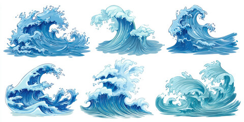 Vibrant Blue Ocean Splash Collection: Fun Cartoon Waves for Your Creative Projects