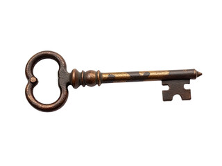 A close-up shot of a single key on a white background, great for use in designs and illustrations