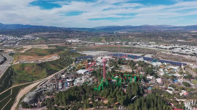 Aerial shot of amusement park
