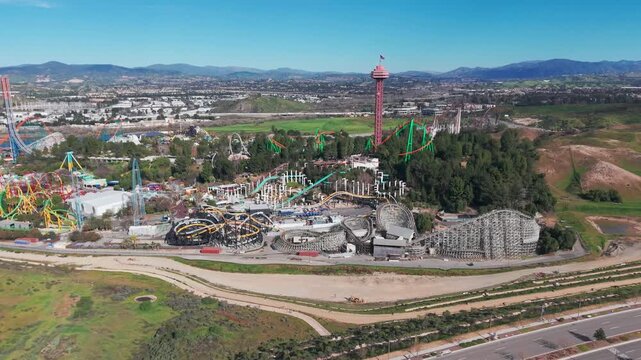 Aerial shot of amusement park